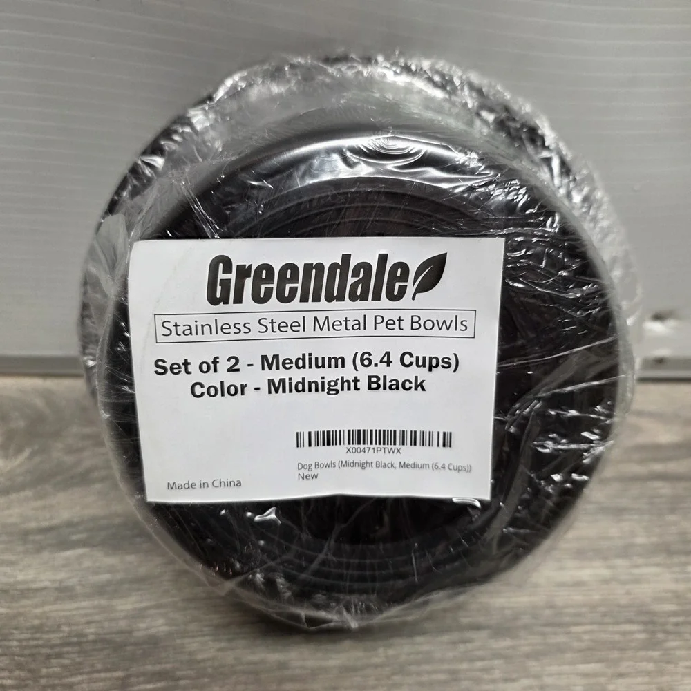 Greendale Set of 2 Stainless Steel Pet Bowls Midnight Black Paw Print 6.4 Cups